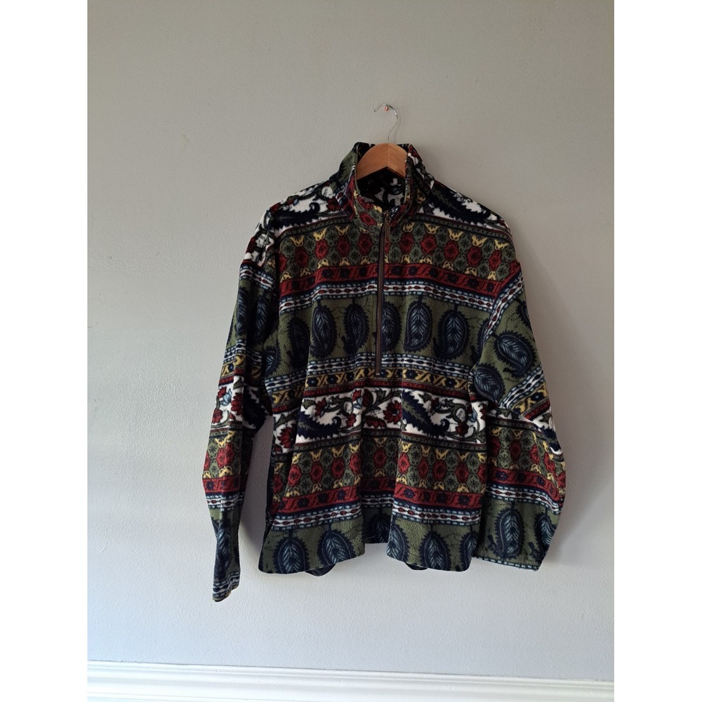 Tsunami Sport Vintage 1/4 Zip Up Hiking Fleece Sweater Paisley Print Size Medium